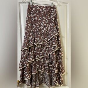George Brown Floral Asymmetrical Ruffle Maxi Skirt